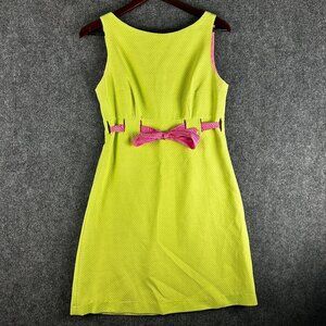 Steven Stolman Dress Womens 4 Neon Sleeveless Back Zip Ribbon Tie Lined Preppy